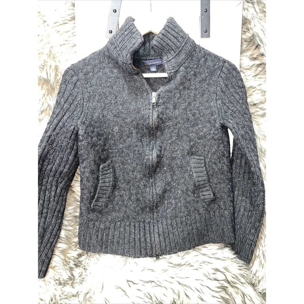 Banana Republic Wool Blend Full Zip Knit Sweater / Jacket Charcol Women's Size L